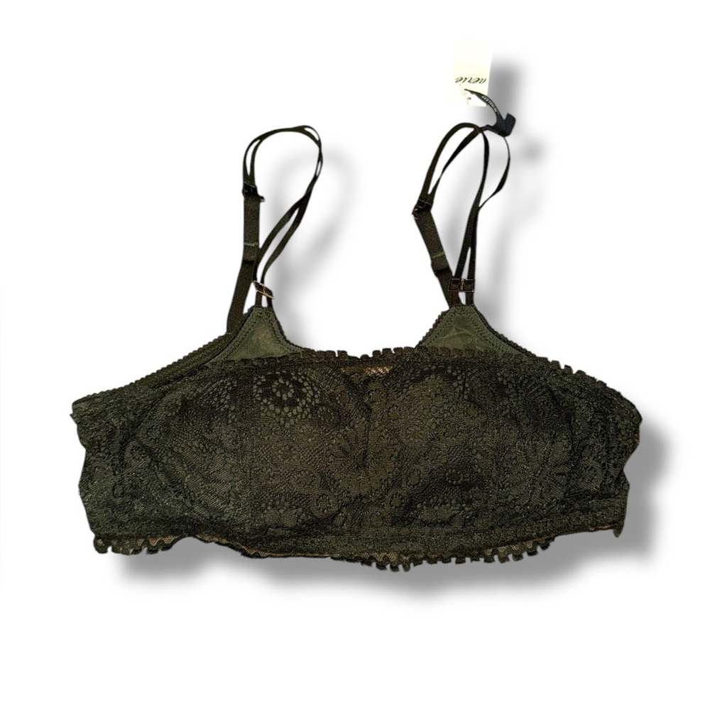 Aerie Wireless Real Power Olive Green Floral Lace Bralette Sz 32A NEW Adjustable
